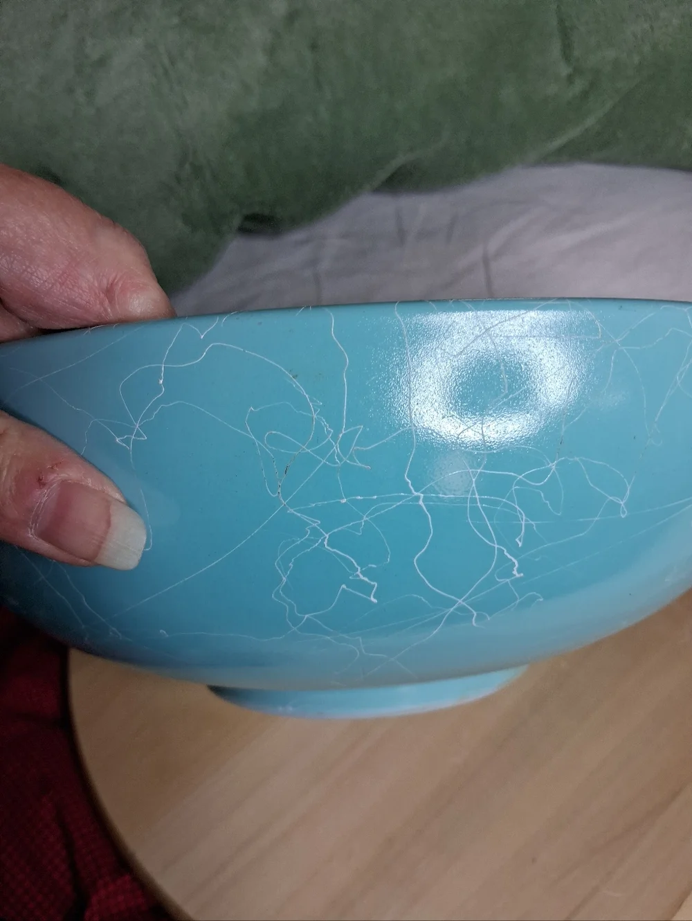 Vintage Hazel Atlas Drizzle Spaghetti String Aqua Blue Mixing Bowl Glossy Finish